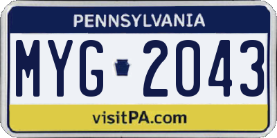 PA license plate MYG2043