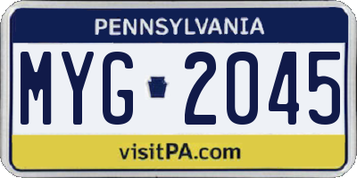 PA license plate MYG2045