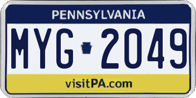 PA license plate MYG2049