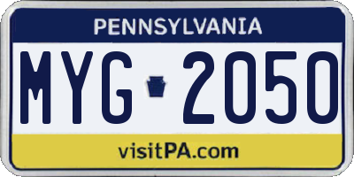 PA license plate MYG2050