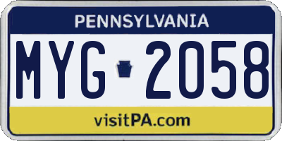PA license plate MYG2058