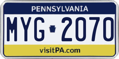 PA license plate MYG2070