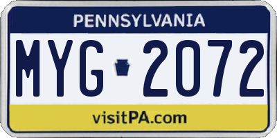 PA license plate MYG2072