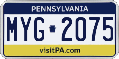 PA license plate MYG2075