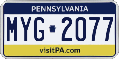 PA license plate MYG2077