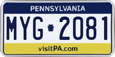 PA license plate MYG2081