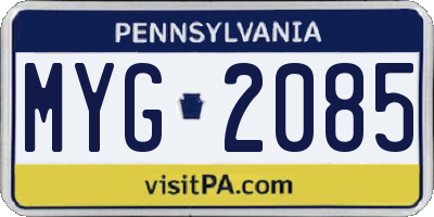 PA license plate MYG2085