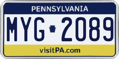 PA license plate MYG2089