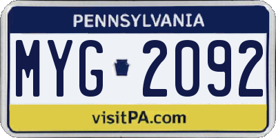 PA license plate MYG2092
