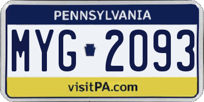 PA license plate MYG2093