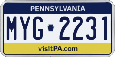PA license plate MYG2231