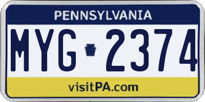 PA license plate MYG2374