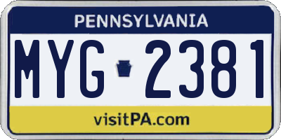 PA license plate MYG2381