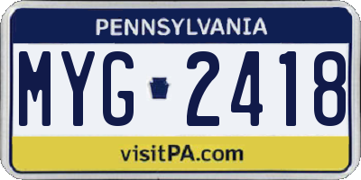 PA license plate MYG2418