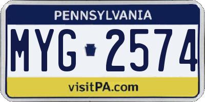 PA license plate MYG2574