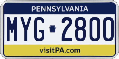PA license plate MYG2800