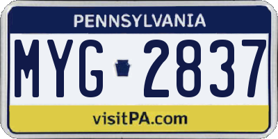 PA license plate MYG2837