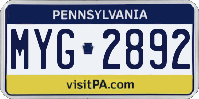 PA license plate MYG2892