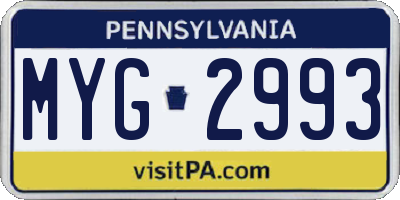 PA license plate MYG2993