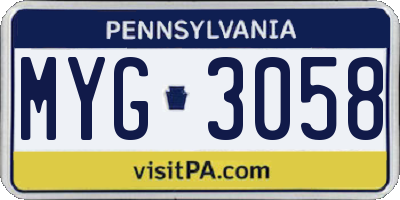 PA license plate MYG3058