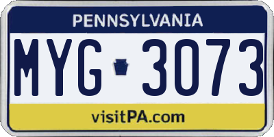 PA license plate MYG3073