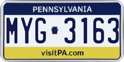 PA license plate MYG3163