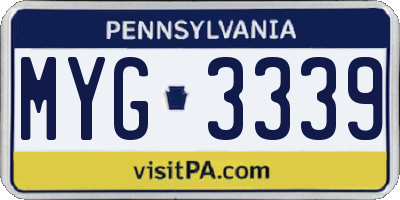 PA license plate MYG3339