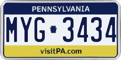PA license plate MYG3434