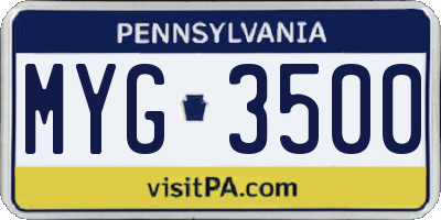 PA license plate MYG3500