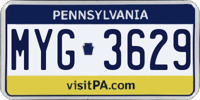 PA license plate MYG3629