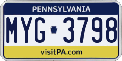 PA license plate MYG3798