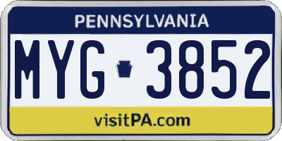 PA license plate MYG3852
