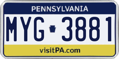PA license plate MYG3881