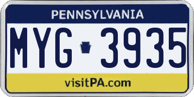 PA license plate MYG3935