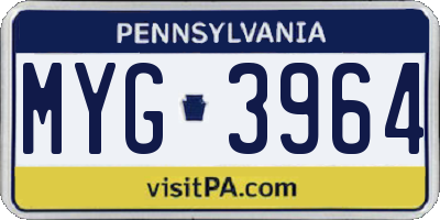 PA license plate MYG3964