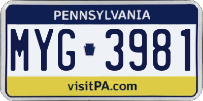 PA license plate MYG3981