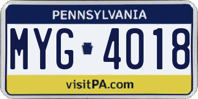 PA license plate MYG4018