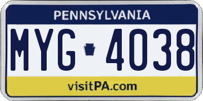 PA license plate MYG4038
