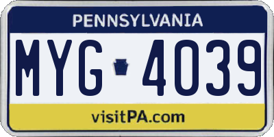 PA license plate MYG4039