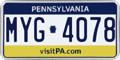 PA license plate MYG4078