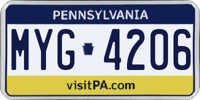 PA license plate MYG4206