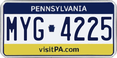PA license plate MYG4225