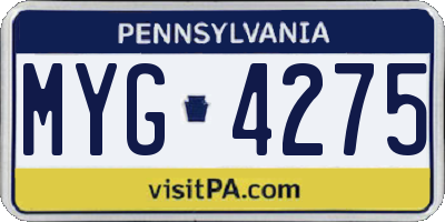 PA license plate MYG4275