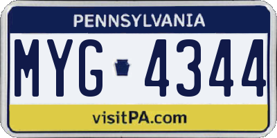 PA license plate MYG4344