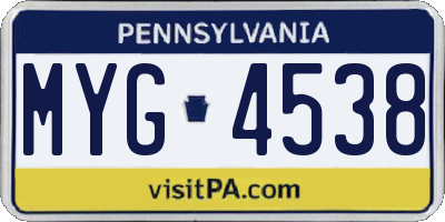 PA license plate MYG4538