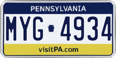PA license plate MYG4934