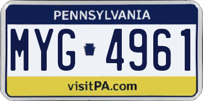 PA license plate MYG4961