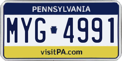 PA license plate MYG4991