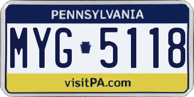 PA license plate MYG5118