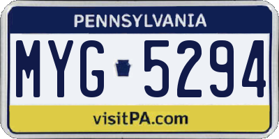 PA license plate MYG5294